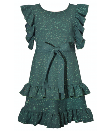 Bonnie Jean Green Sparkle Knit Ruffle Dress